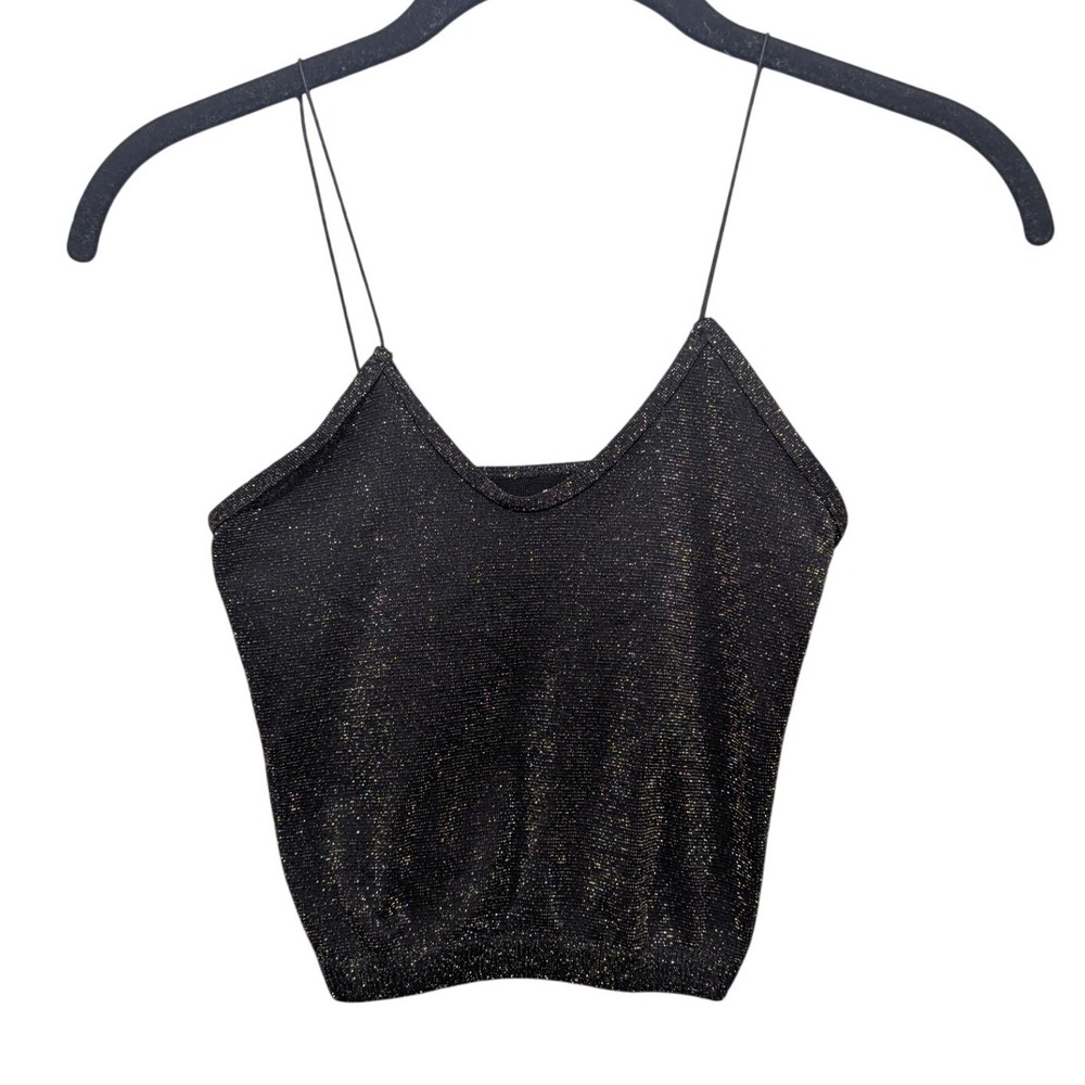 Free People Intimately Cami Womens XS/S Black Gold Metallic Crop Top